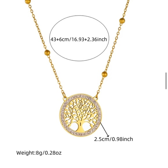 Tree Of Life Golden Necklace Earrings Set With Zirconia. Stainless Steel - Picture 7 of 10